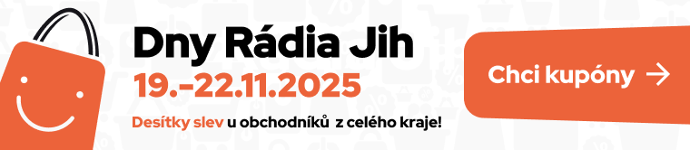 Nakupujte chytře, nakupujte ve Dnech Rádia Jih!  Od 19. do 22. listopadu 2025 pro vás máme desítky slev u obchodníků z celého našeho kraje! Nakupujte chytře, nakupujte ve Dnech Rádia Jih!  Od 19. do 22. listopadu 2025 pro vás máme desítky slev u obchodníků z celého našeho kraje!